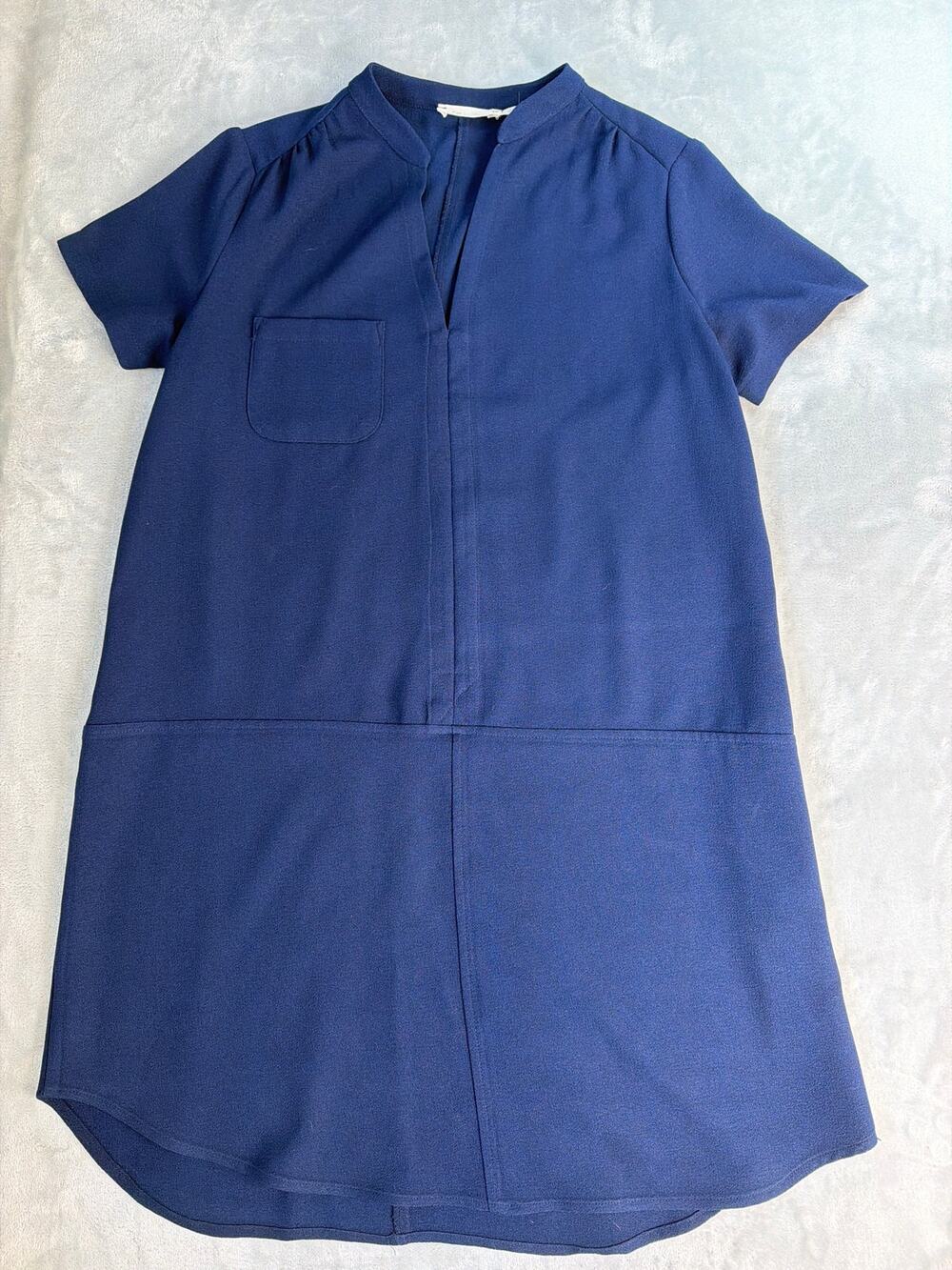 All in Favor Dress Womens Large Navy Blue Split V Neck Short Sleeve Shift Pocket